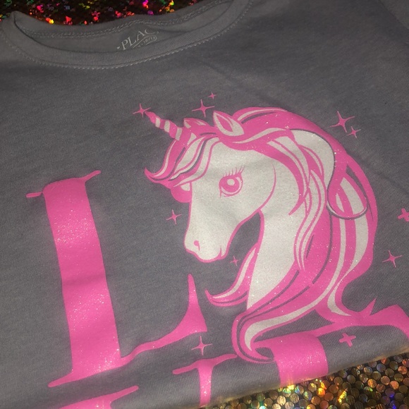 Children Place Love Unicorn Gray Girls Top - Picture 6 of 13